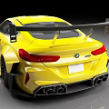 Yellow BMW Sports Car With Modified Exterior Design Black Grille And Rear Spoiler