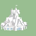 Ancient Traditional Building With Ornate Spired Roofs Flag And Decorative Windows