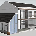 Rural Self Built House Two Story With Balcony Large Glass Windows And Black Tiled Roof
