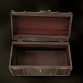 Vintage Wooden Chest With Open Lid Woven Texture And Carved Patterns Red Lining