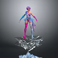Fantasy Female Character With Purple Hair Colorful Outfit Blue Sleeves And Transparent Ice Crystal Base
