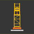 Yellow Tower Crane Model With Metal Frame And Orange Base On Reflective Surface