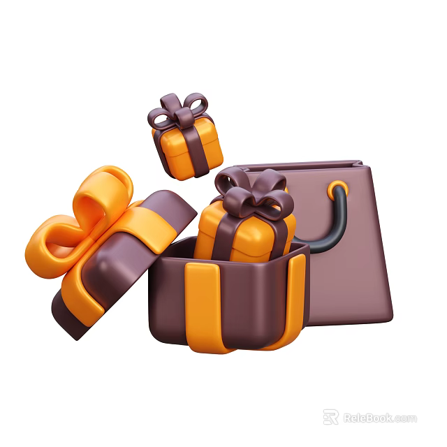 Decorative Ornament Set With Gift Boxes Bows And Handbag For Home Decoration 3d model 