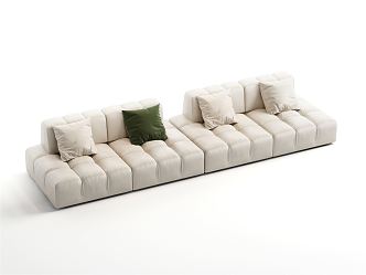 Modern Multiplayer Sofa Beige Leather Sofa 3d model