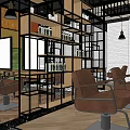 Hair Salon Interior Design With Brown Chairs Geometric Patterned Floor Mirrors And Green Plants