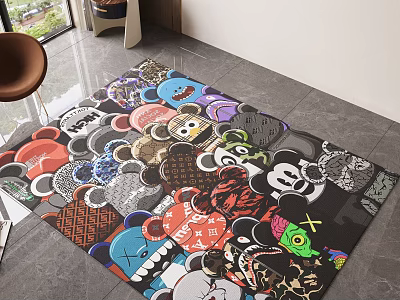 Vibrant Square Rug With Colorful Cartoon Characters For Indoor Living Space Decoration 3d model