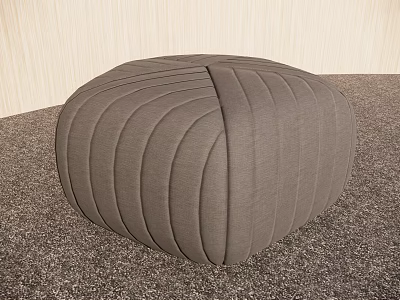 Gray Pleated Ottoman With Soft Upholstery On Carpet And Wooden Wall Background 3d model