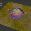 Ancient Circular Stone Structure With Enclosure Walls On Grass And Gravel Ground
