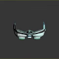Futuristic Weapon Featuring Blue White Gray Body and Green Circular Components in Streamlined Modern Design