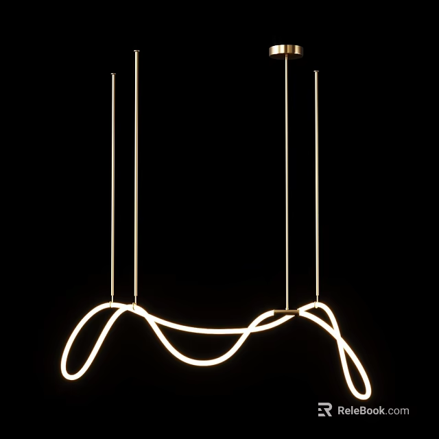 Modern Curved Illuminated Chandelier With Hanging Design And Elegant Light Lines 3d model 