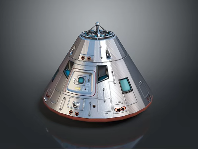 Silver Conical Spacecraft Capsule With Windows Hatch And Equipment Details 3d model