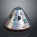 Silver Conical Spacecraft Capsule With Windows Hatch And Equipment Details 3d model