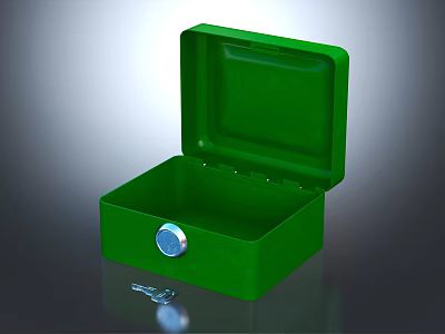 Stylish Decorative Ornament Set With Green Open Box And Matching Key 3d model