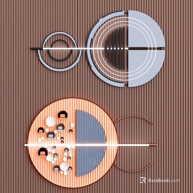 Modern Circular Wall Decor With Gray Orange Rings And Brown Striped Background 3d model 