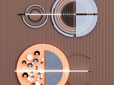 Modern Circular Wall Decor With Gray Orange Rings And Brown Striped Background 3d model