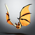 Flying Bat With Orange And Black Wings Gliding In Mid Air