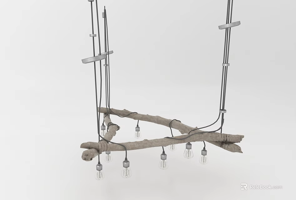 Rustic Natural Branch Chandelier With Hanging Glass Bulbs For Home Interior 3d model 