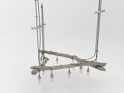 Rustic Natural Branch Chandelier With Hanging Glass Bulbs For Home Interior 3d model
