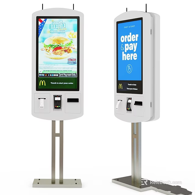 Modern Commercial Equipment Self Order Kiosks with Touch Screen for Fast Food Order and Pay 3d model 