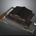 Traditional Building With Black Tile Roof Wooden Structure And Enclosure Wall Design