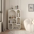 Modern White Bookcase With Geometric Shelves Holding Books And Decor In Bright Interior