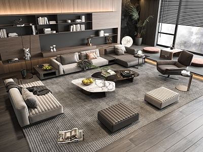 Minotti Sofa Coffee Table Combination Multi-person Corner Sofa Coffee Table Leisure Chair Side Table Corner Table 3d model