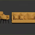 Vibrant Orange Sofa Set Including Double Sofa Single Armchair And Plush Cushions