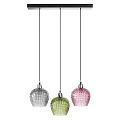 Modern Three Multi Colored Spherical Pendant Lights With Cut Glass Design Hanging On Thin Cords