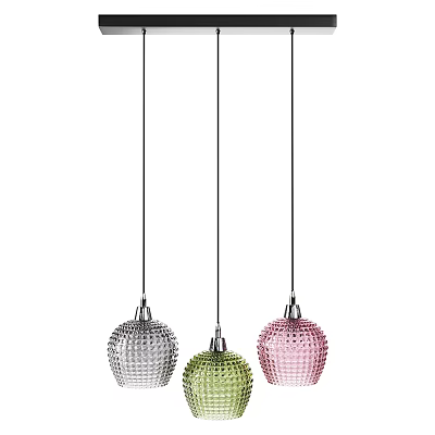Modern Three Multi Colored Spherical Pendant Lights With Cut Glass Design Hanging On Thin Cords 3d model