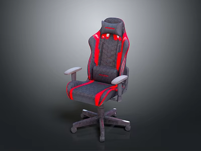 Ergonomic Gray And Red Gaming Chair With Padded Seat Adjustable Armrests And Swivel Base 3d model