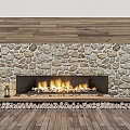 Modern Fireplace Outdoor Original Stone Wall Real Fire Fireplace 3d model