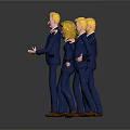 Five Cartoon Characters In Blue Suits Standing In A Row On Gray Background