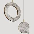 Modern Minimalist Pendant Lights With Golden Circular Ring And Round Marble Texture