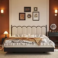 Cozy Elegant Bedroom Interior With Beige Headboard Decorative Paintings And Nightstand Lamp
