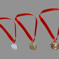 Gold Silver Bronze Medals with Red Ribbons Award Display on Dark Background