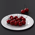 Juicy Red Cherries on White Plate with Some Outside on Dark Background