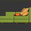 Vibrant Green L Shaped Sofa With Orange Yellow Pillows And Checkered Blanket