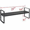 Black Metal Storage Shelf Organizing Household Items Bottles Boxes And Baskets