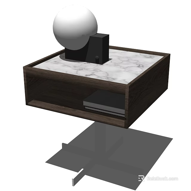 Modern Wooden Nightstand With Marble Top And Open Shelf Storage Design 3d model 