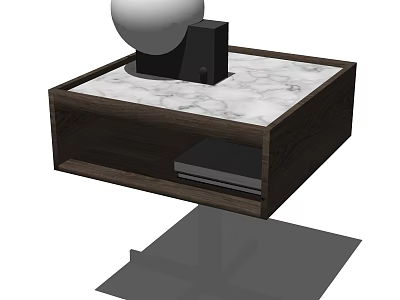 Modern Wooden Nightstand With Marble Top And Open Shelf Storage Design 3d model