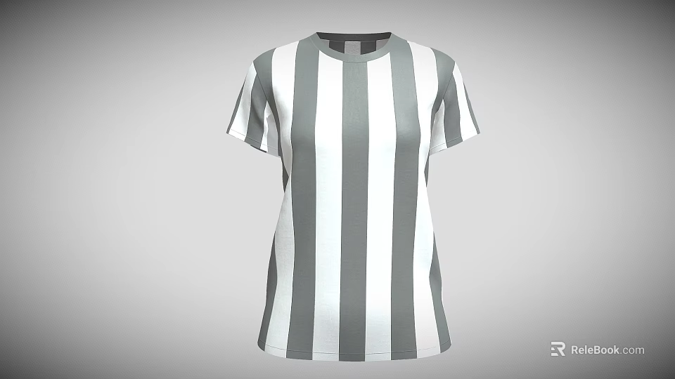 Classic Gray And White Striped Short Sleeve Round Neck T-shirt For Casual Outfit 3d model 