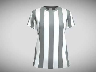 Classic Gray And White Striped Short Sleeve Round Neck T-shirt For Casual Outfit 3d model