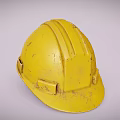 Yellow Worn Construction Hard Hat With Weathered Texture And Dents 3d model