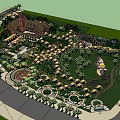 Scenic Park Landscape Design With Central Building Lush Trees Circular Plazas And Winding Paths