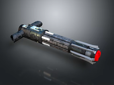 Sci Fi Weapon With Black Silver Tubular Design And Red Glowing Mechanical Details 3d model