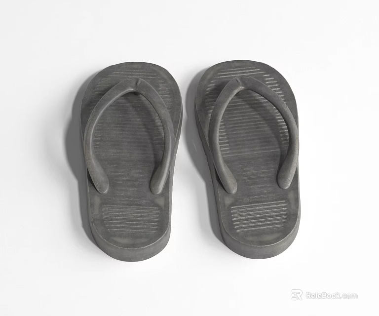 A Pair of Gray Flip Flops Isolated on White Background with Textured Soles 3d model 