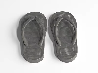 A Pair of Gray Flip Flops Isolated on White Background with Textured Soles 3d model