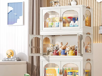 White Storage Cabinet With Multiple Layers And Doors For Kids Room Toys And Books 3d model