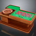 Roulette Gaming Table with Green Surface Red and Black Number Grid and Wooden Frame Design