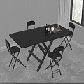 Black Folding Dining Table Set with Four Chairs and Drinks Tray 3d model